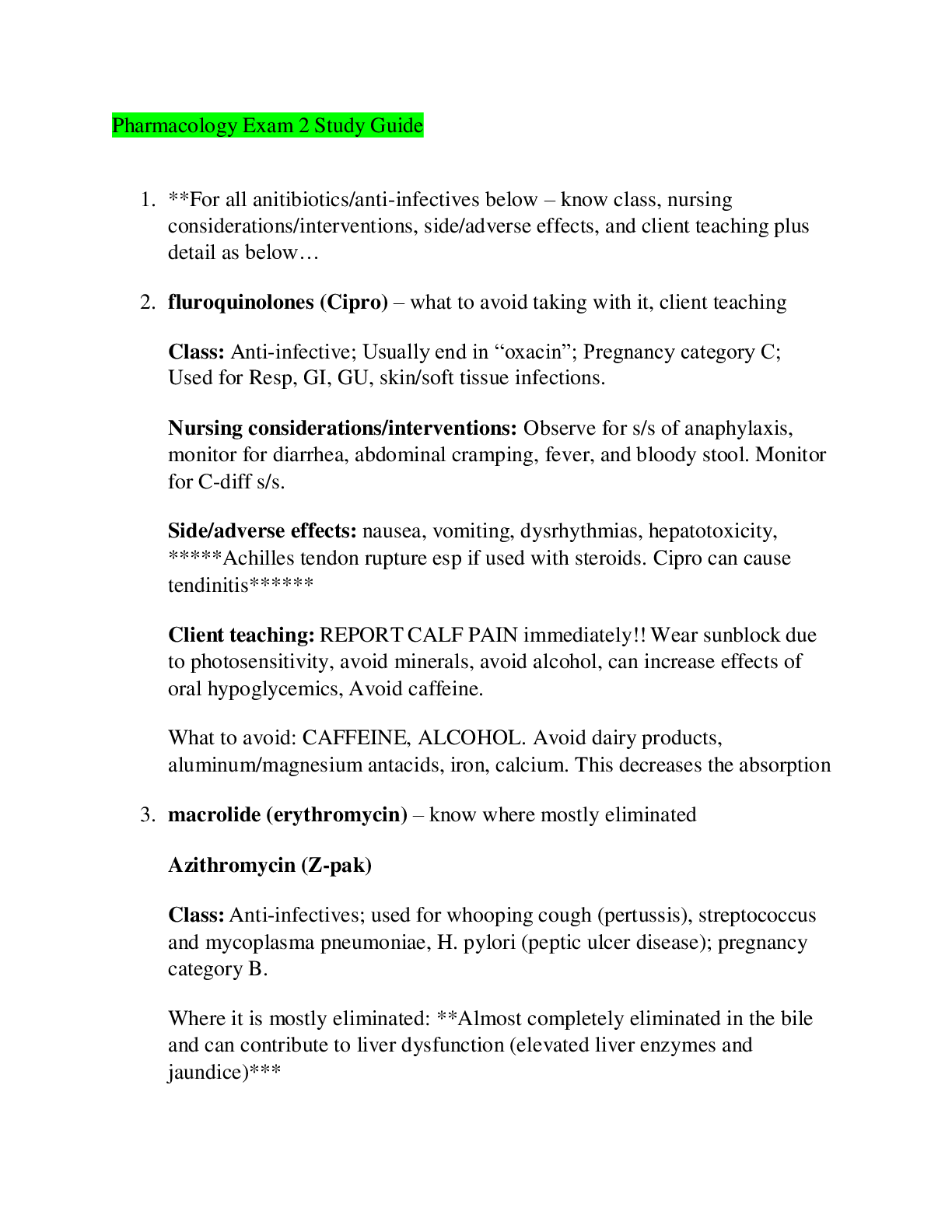 Preview image of Pharmacology Exam 2 Study Guide document